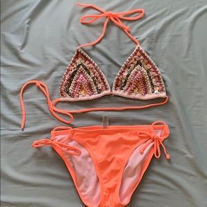 Victoria’s Secret beaded & sequin bikini in coral